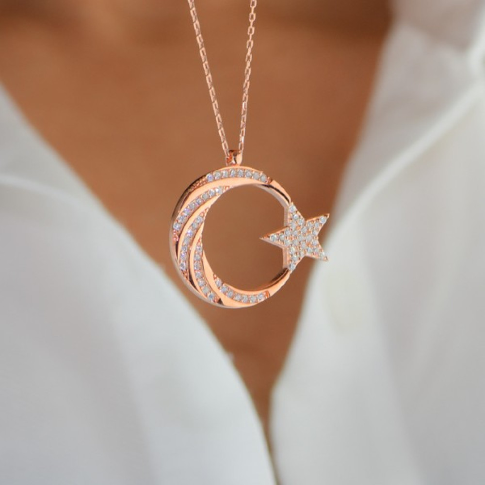 Mygümüş My101799 Burgu Taş İşlemeli Ay Yıldız Gümüş Kolye Gümüş Kolye Fiyatı