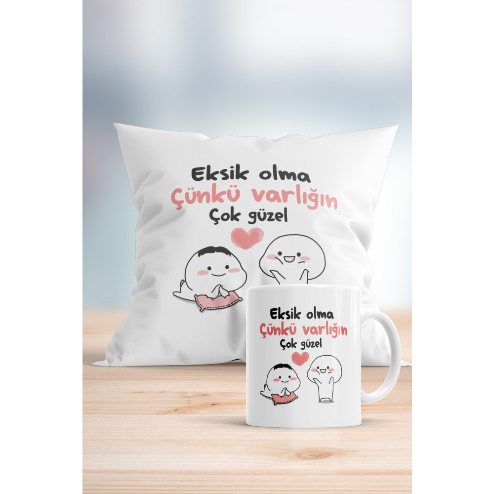 Mykupa Eksik Olma Çünkü Varlığın Çok Güzel Baskılı Hediyelik Yastık Ve Kupa Seti Hediyelik Eşya Fiyatı