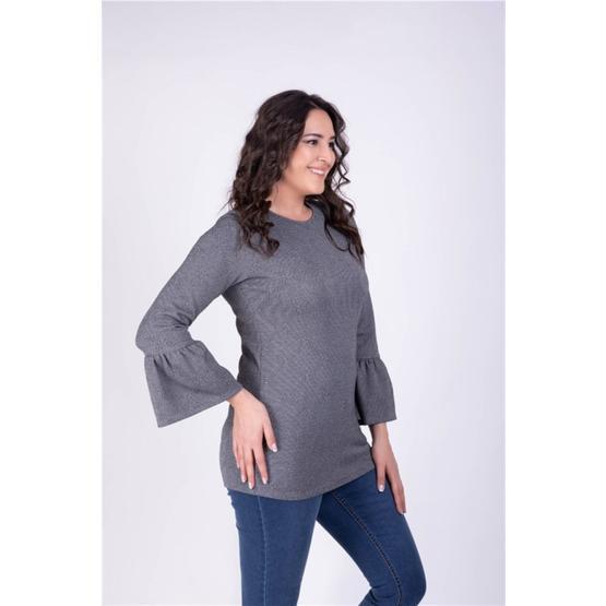 Myline 34116 Kolları Volanlı Gri Bluz