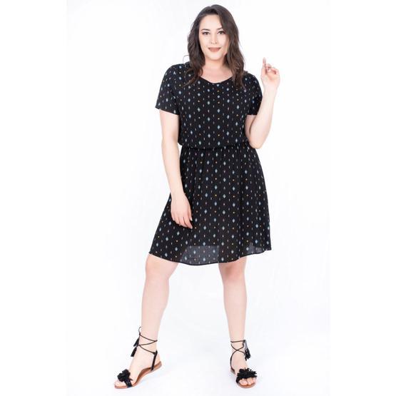 Myline 34411 Siyah Belden Lastikli Desenli Elbise