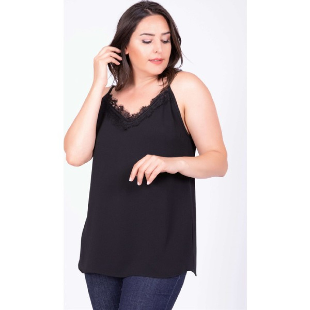 Myline Dantelli İp Askılı Bluz Siyah 44 34805 Bluz Fiyatı