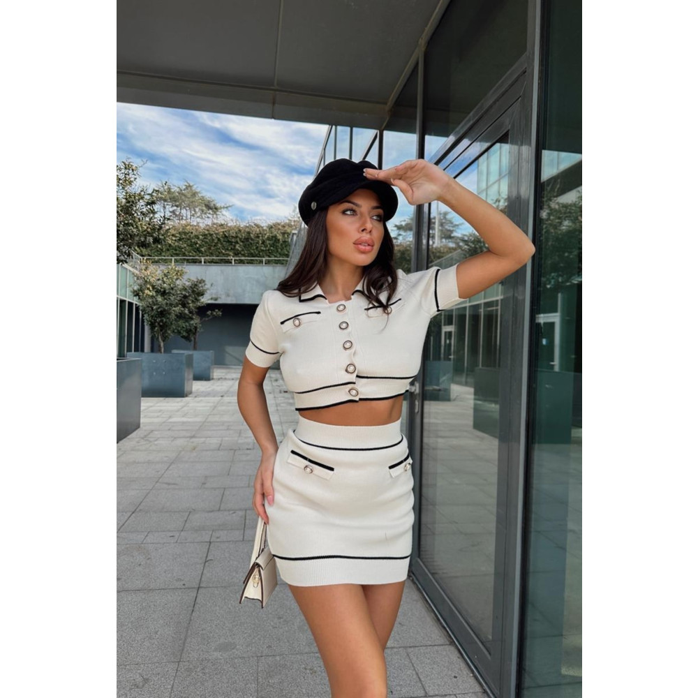 mylove Inci Düğmeli Triko Etekli Takım Krem STD Beden Kadın Giyim Fiyatı