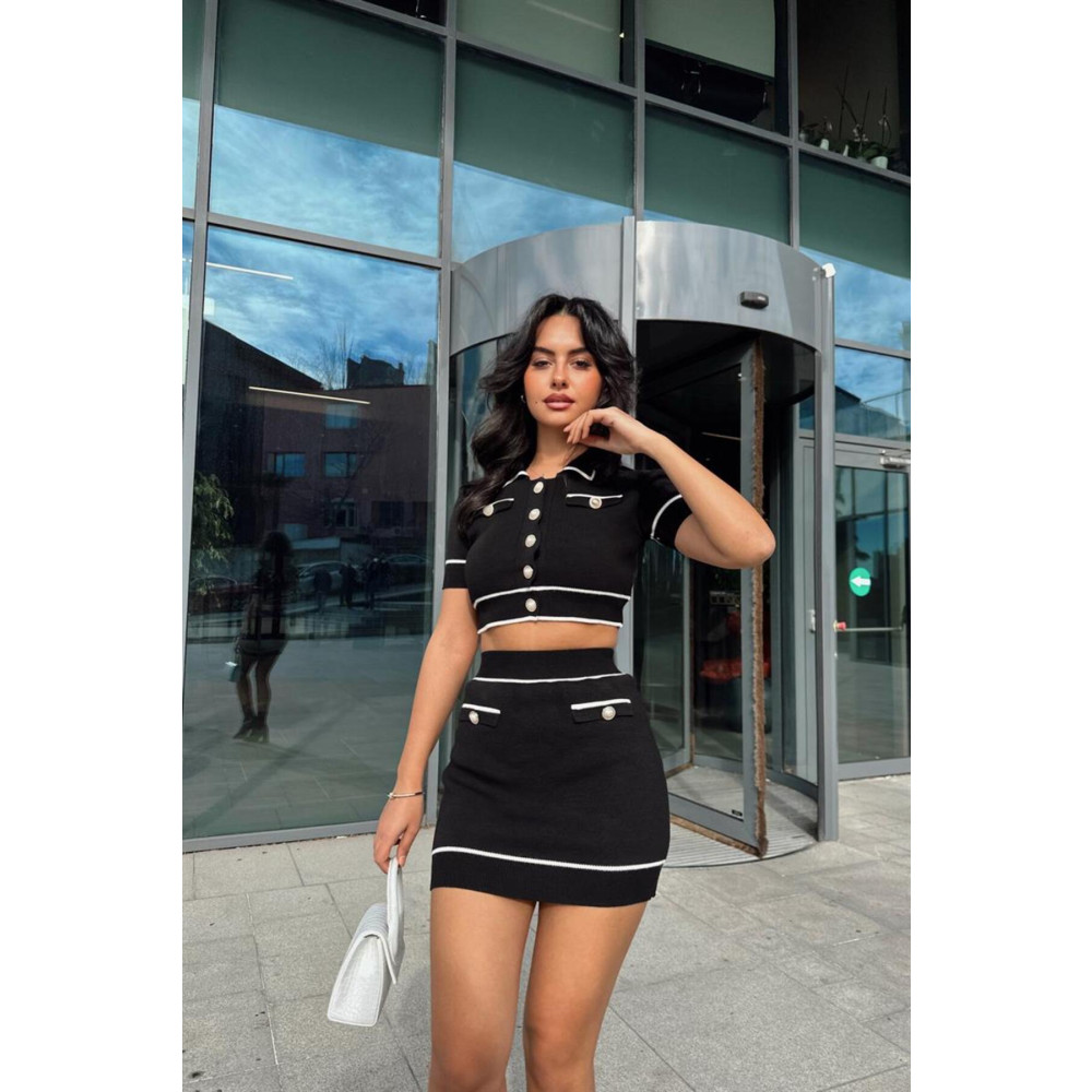 mylove Inci Düğmeli Triko Etekli Takım Siyah STD Beden Kadın Giyim Fiyatı