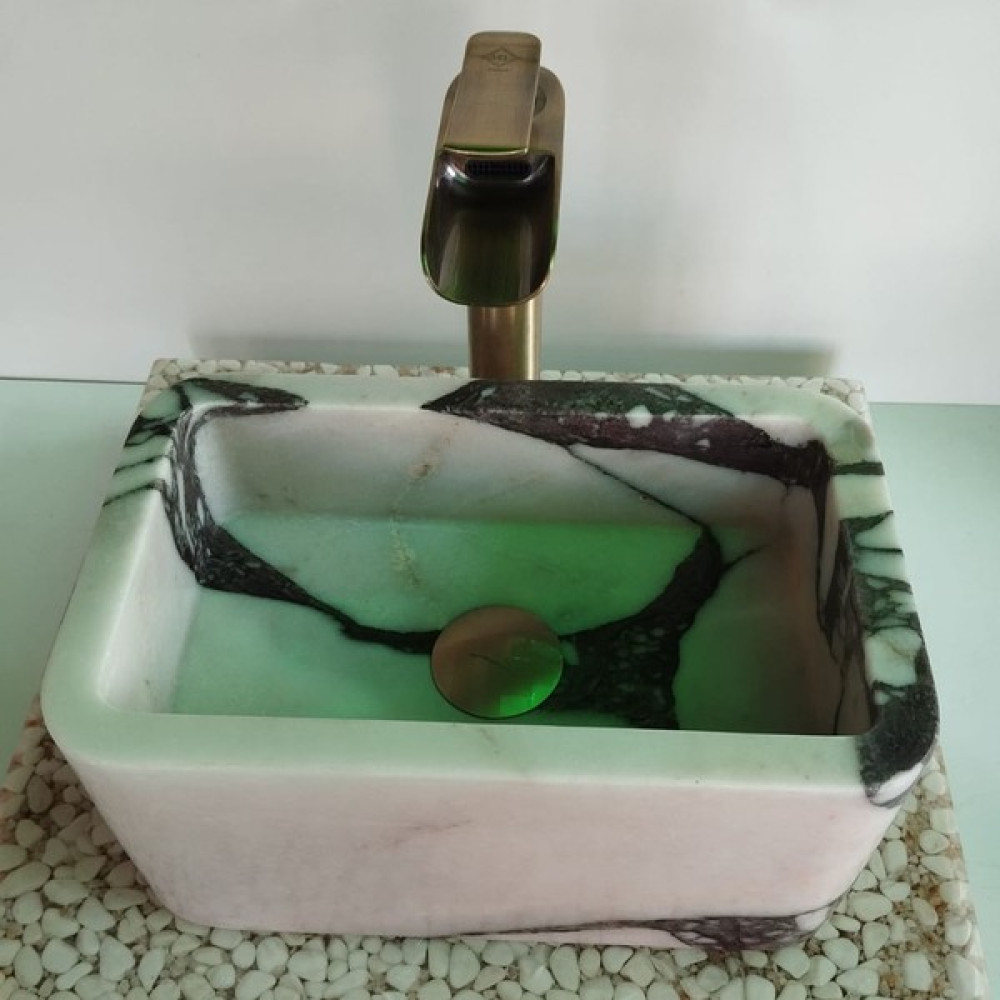 Mym Mermer Yapı Market Menekşe Mermer Köşeli Mini Lavabo - Beyaz - Siyah Lavabo Fiyatı
