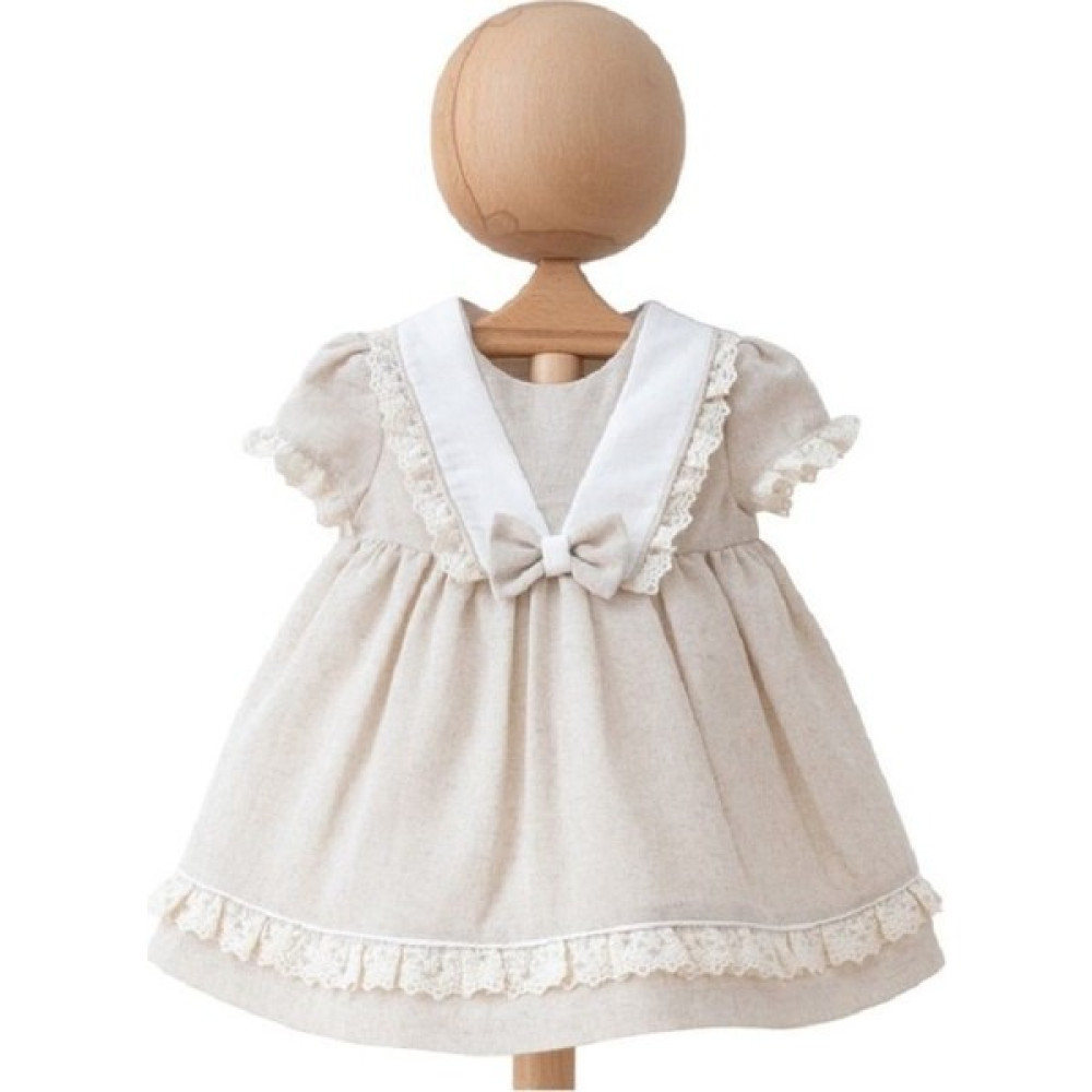 Mymio Baby 5584 Kız Bebek Fiyonklu Güpür Detaylı Keten Bej Elbise Bebek Elbisesi Fiyatı