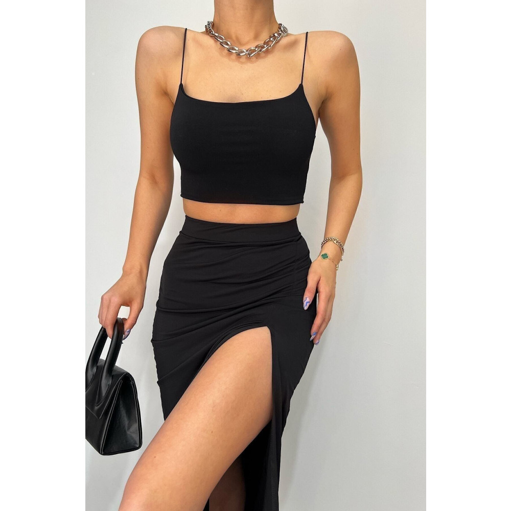 mymoda Yandan Yırtmaçlı Etek Crop Takım M Beden Kadın Giyim Fiyatı