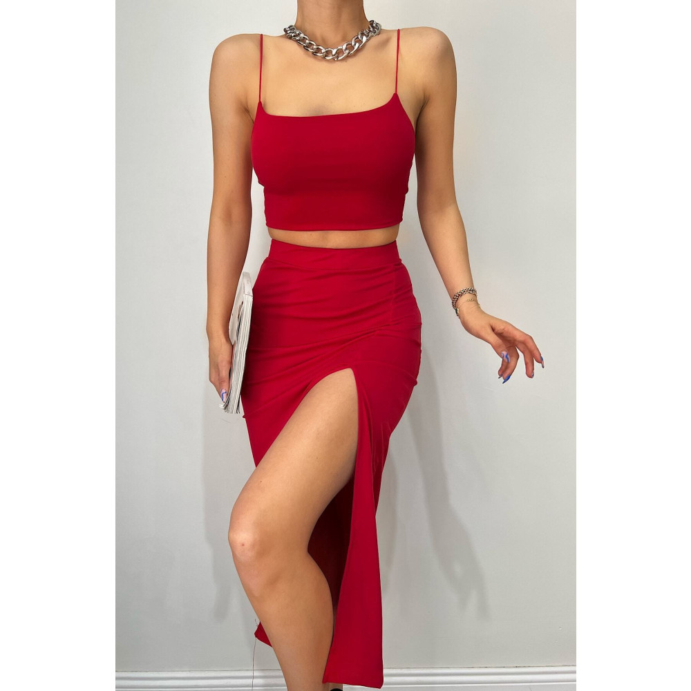 mymoda Yandan Yırtmaçlı Etek Crop Takım S-M Beden Kadın Giyim Fiyatı