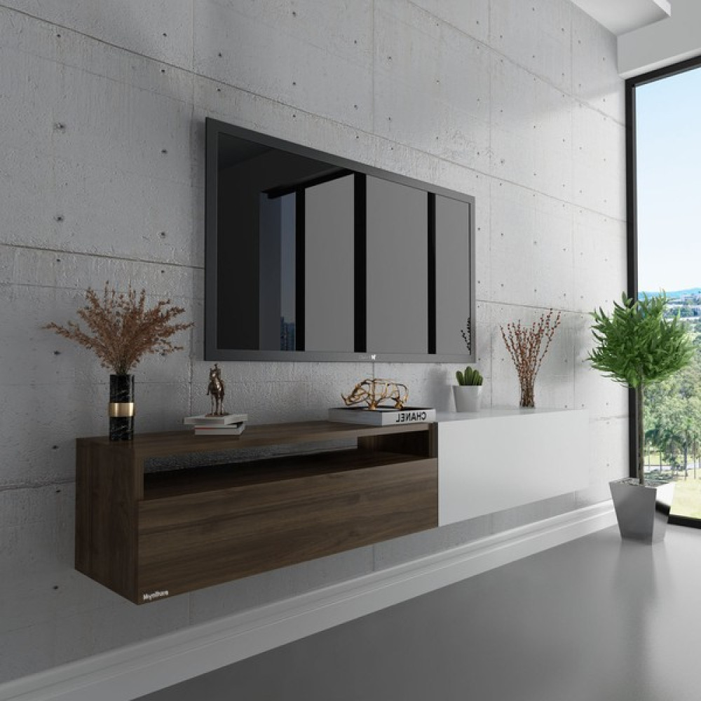 Myniture Duvara Monte Tv Sehpası Ceviz Beyaz S6110-6 Tv Ünitesi / Sehpası Fiyatı