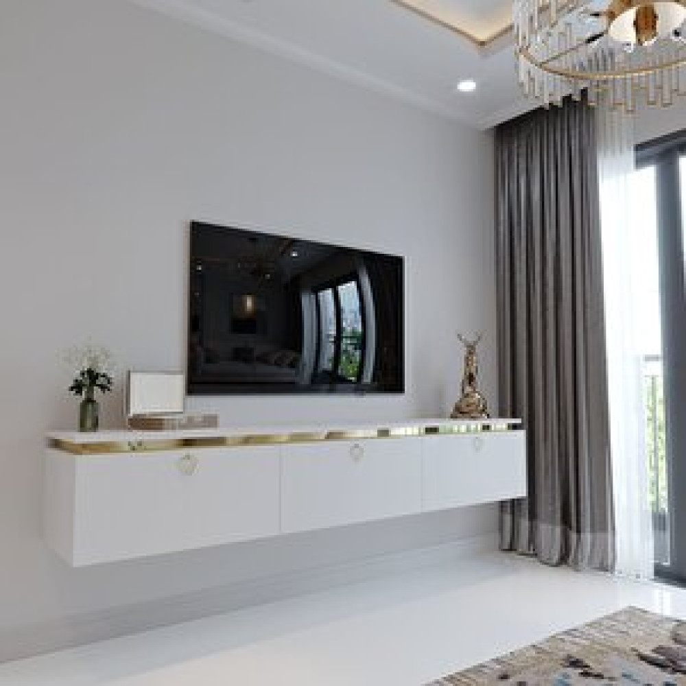 Myniture Home Duvara Monte Gold Üçgen Kulp G6117-1 Beyaz 35 Cm Deri̇nli̇k Tv Ünitesi / Sehpası Fiyatı