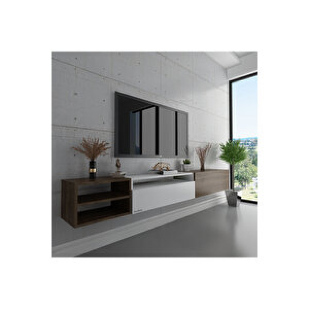 Myniture Home Duvara Monte Tv Sehpası S6111-6 Ceviz Beyaz Ceviz Tv Ünitesi / Sehpası Fiyatı