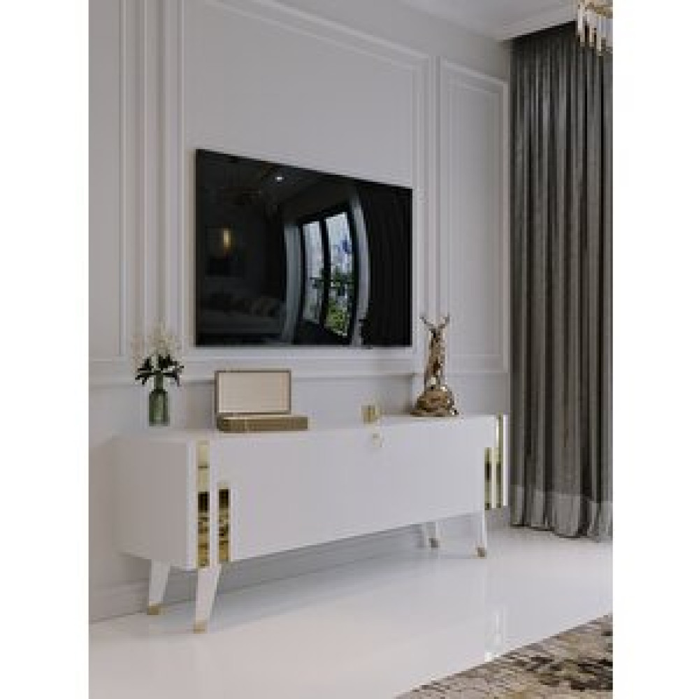 Myniture Home Festival Tv Ünitesi G6302-1 Beyaz Gold 120 Cm Tv Sehpası Minifiks Bağlantı Dişaridan Vi̇da Gözükmez Tv Ünitesi / Sehpası Fiyatı