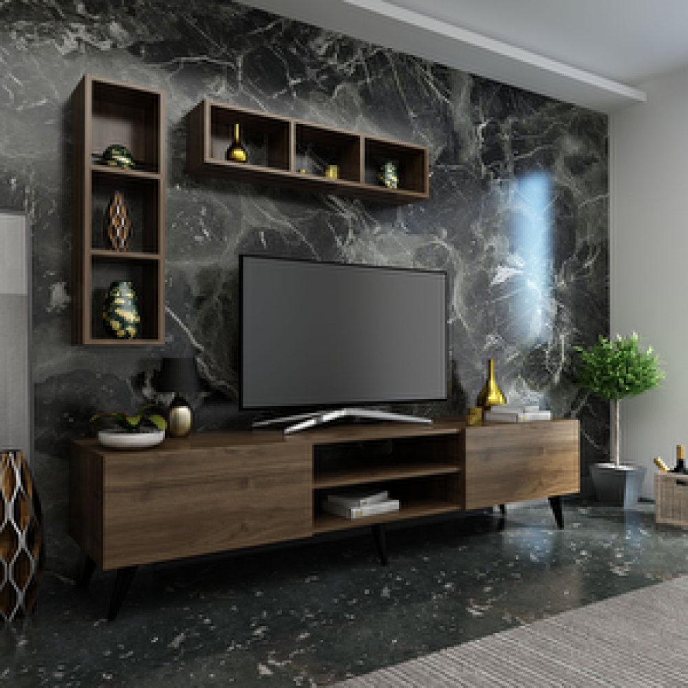 Myniture Home Festival Tv Ünitesi Q3005-2 Ceviz Tv Ünitesi / Sehpası Fiyatı
