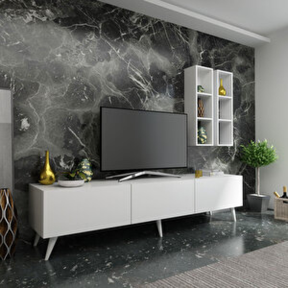Myniture Home İdeal Tv Ünitesi + Duvar Rafı Q7003-1 Beyaz Tv Ünitesi / Sehpası Fiyatı