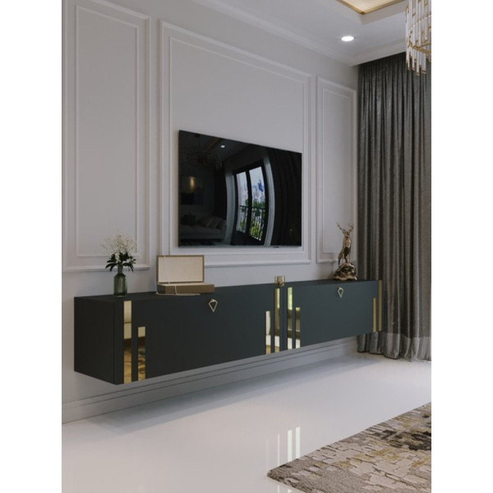 Myniture Home & Living Duvara Monte Tv Sehpası Antrasit Gold G6300-4 Tv Ünitesi / Sehpası Fiyatı