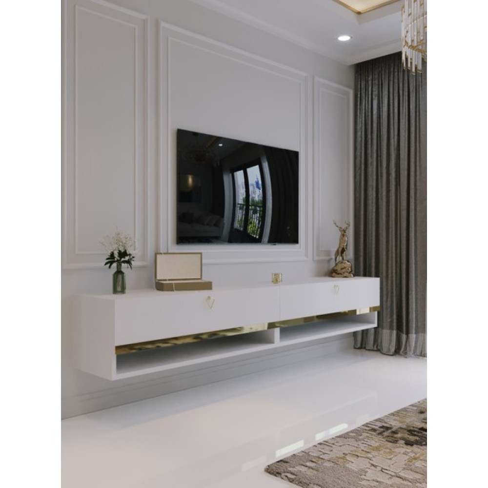 Myniture Home & Living Duvara Monte Tv Sehpası Beyaz Gold Q6301-1 Tv Ünitesi / Sehpası Fiyatı