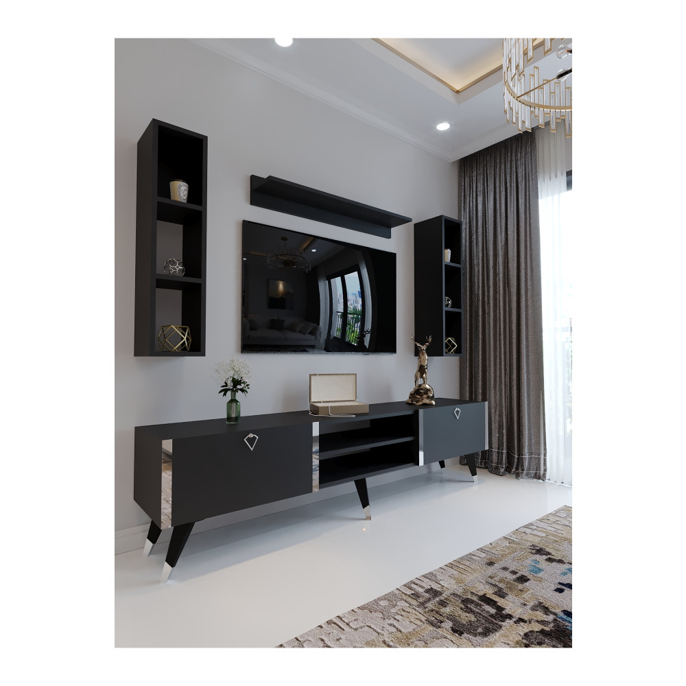 Myniture Home & Living Festival Tv Ünitesi Antrasit - Silver Detaylı Minifiks Bağlantı Tv Sehpası Ve Duvar Rafı Tv Ünitesi / Sehpası Fiyatı