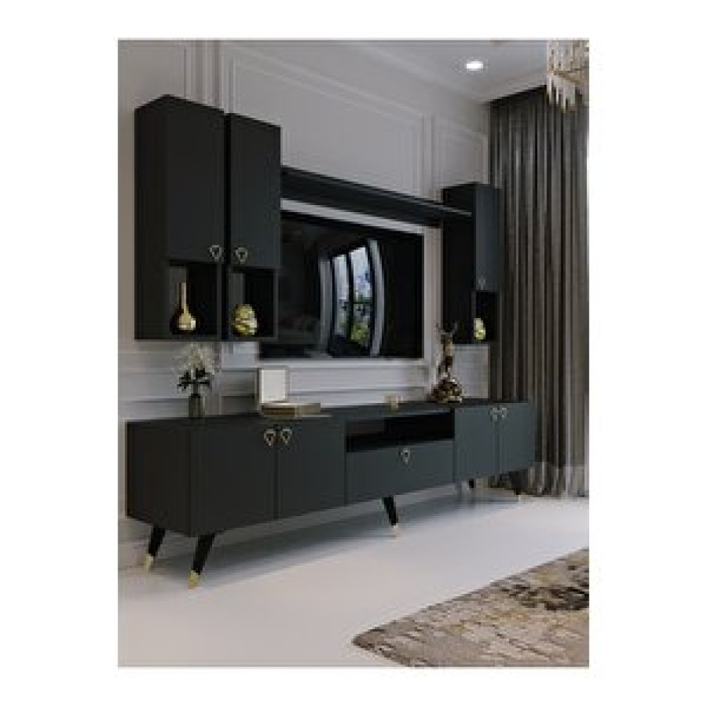 Myniture Home Modern Tv Sehpasi Gold Üçgen Kulp Kepli̇ G8024-4 Antrasi̇t Tv Ünitesi / Sehpası Fiyatı