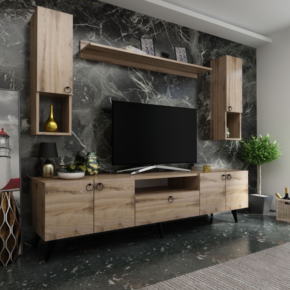 Myniture Ideal Tv Ünitesi + Duvar Raf ve Duvar Dolaplı Q7025-3 Çırağan Tv Ünitesi / Sehpası Fiyatı