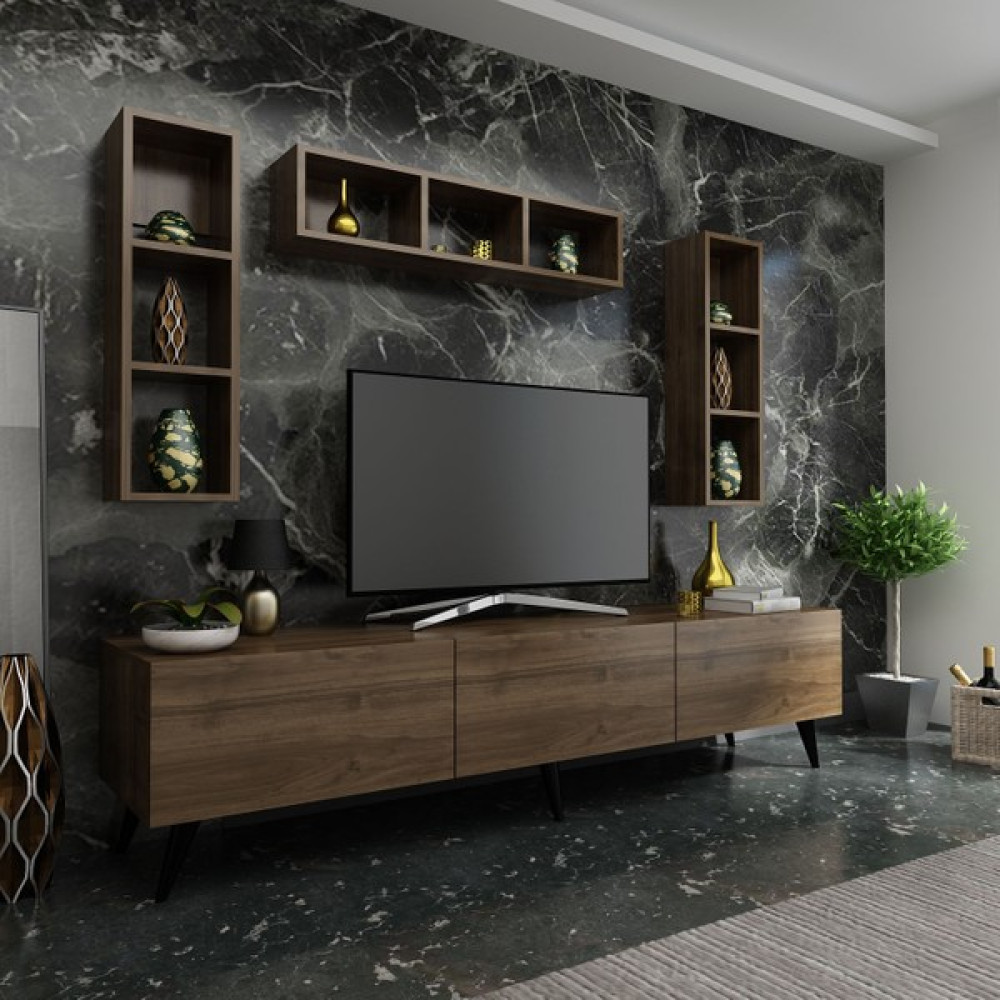 Myniture Ideal Tv Ünitesi + Duvar Rafı Q7007-2 Ceviz Tv Ünitesi / Sehpası Fiyatı