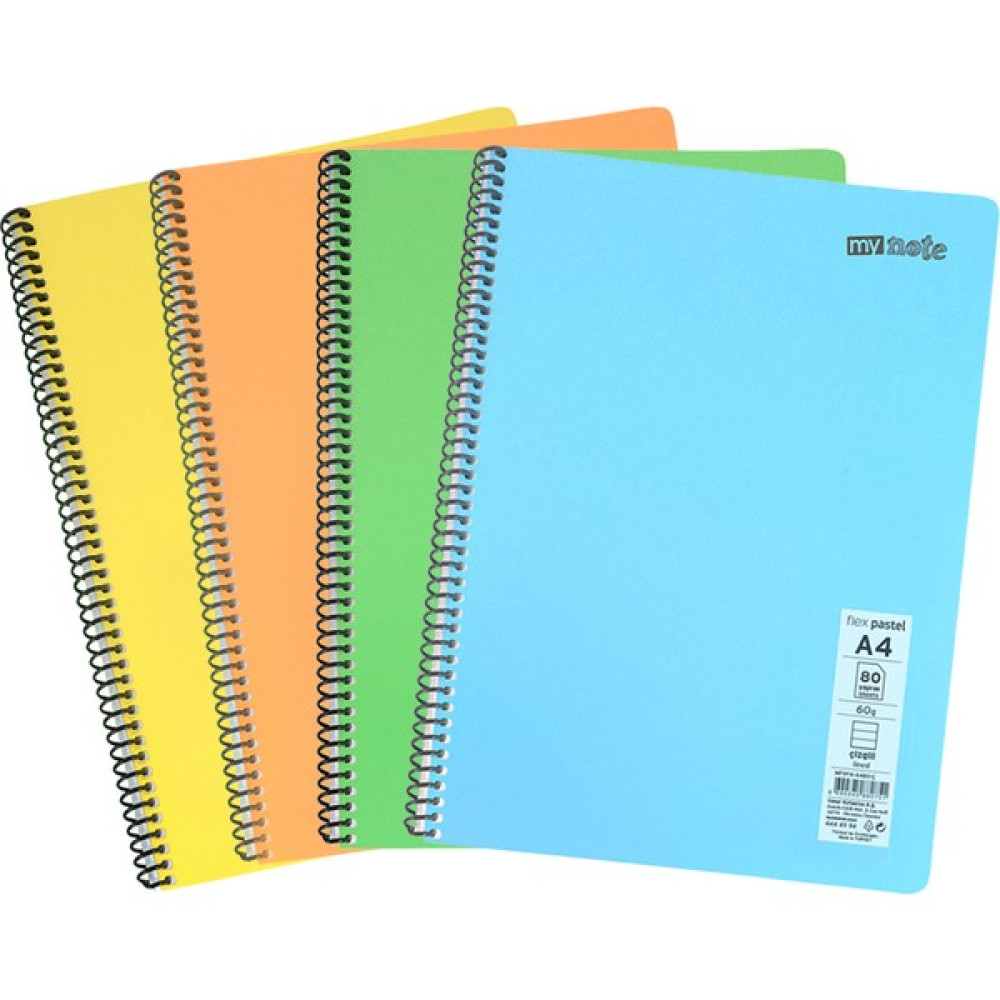 Mynote Flex Pastel PP Kapak A4 80 Yaprak 4'lü Defter Seti - 2 Kareli; 2 Çizgili - Sarı - Turuncu Spiralli Defter Fiyatı