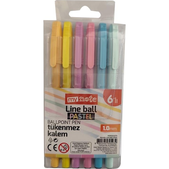 Mynote Line Ball 1.0 mm 6'lı Pastel - Çok Renkli - 6 Adet Tükenmez Kalem Fiyatı