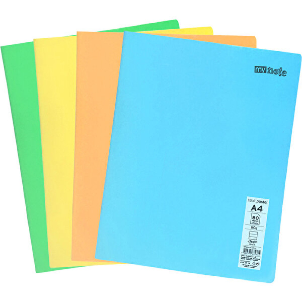 Mynote Text Pastel A4 80 Yaprak 4'lü Defter Seti - 2 Kareli, 2 Çizgili Spiralli Defter Fiyatı