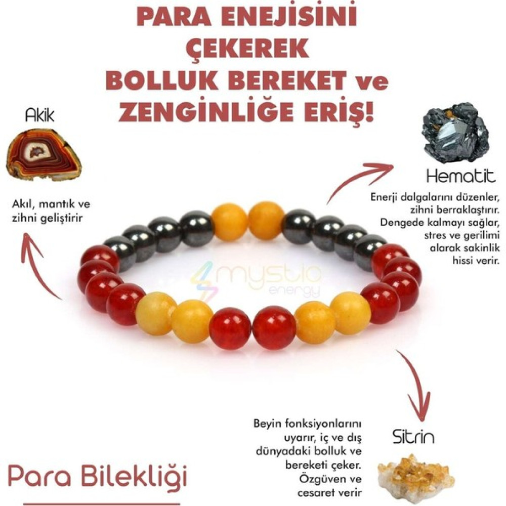 Mystic Energy Para,Bereket Ve Zenginlik Doğal Taş Tılsım Bilekliği - Kırmızı Saat ve Bileklik Aksesuarı Fiyatı