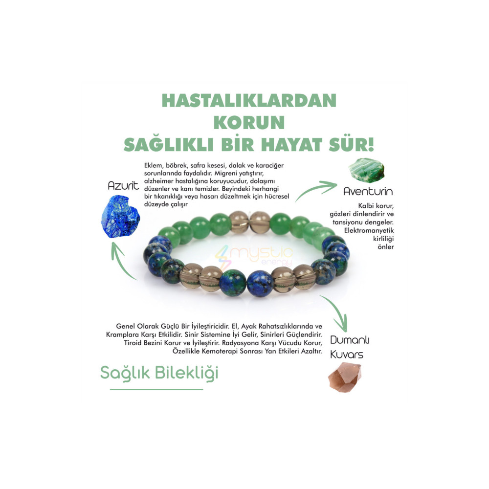 Mystic Energy Sertifikalı Sağlık Ve Şifa Tılsım Bilekliği |dumanlı Kuvars - Aventurin - Azurit| Hediyelik Doğaltaş Bijuteri Bilezik Fiyatı