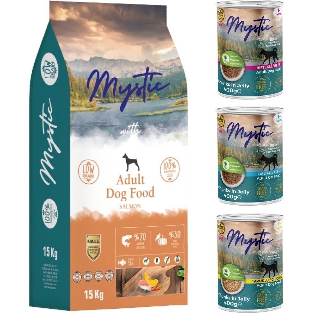 Mystic Somonlu Köpek Maması 15 kg + 3 Adet Konserve Yetişkinler İçin %40 Hayvansal Protein Kaynağı ile Evcil Hayvan Ürünleri Fiyatı