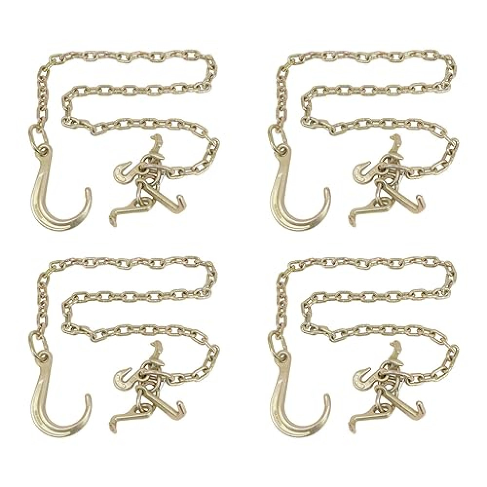 Mytee Products 5/16" x 6' Long Shank 8" J Hook Tow Chain w/RTJ Cluster & Grab Hook (4 Pack)