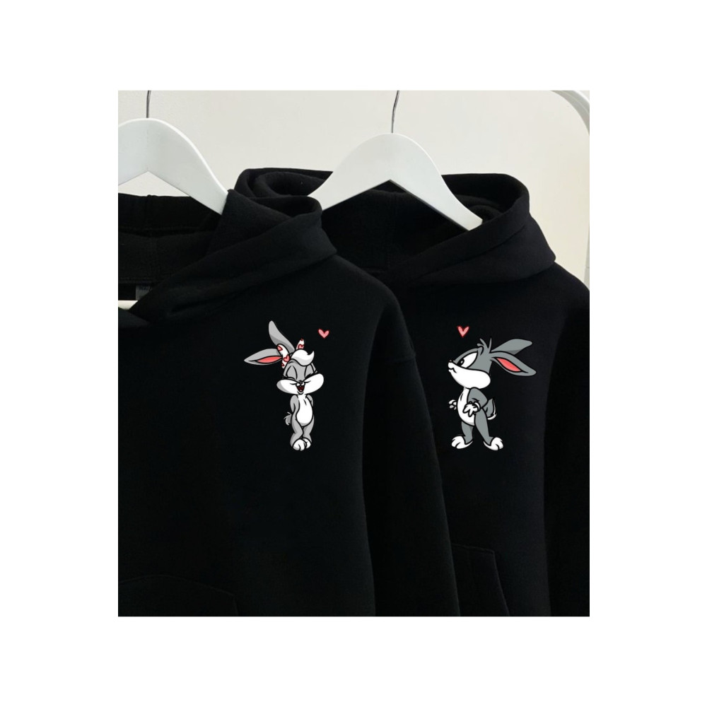 Mythologie Lola Bugs Bunny Sevgili Çift Kombin - Siyah Baskılı Oversize Kapüşonlu Sweatshirt L Beden Bayan Sweatshirt Fiyatı
