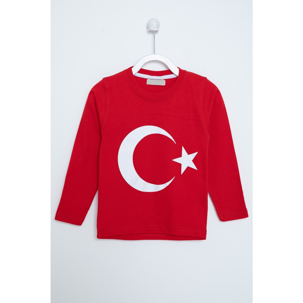 nacar çarşı Unısex Çocuk 23 Nisan 29 Ekim Gösteri Uzun Kol Ay Yıldız Kırmızı Baskılı T-shırt 5 YAŞ Beden Bayan T-shirt Fiyatı