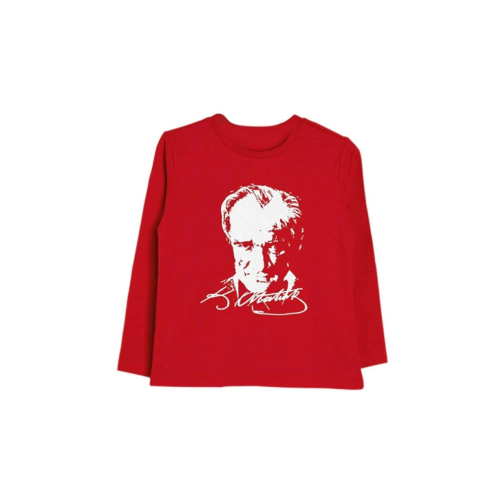 nacar çarşı Unısex Uzun Kol Kırmızı Atatürk Baskılı T-shırt. 8 Yaş Beden Bayan T-shirt Fiyatı