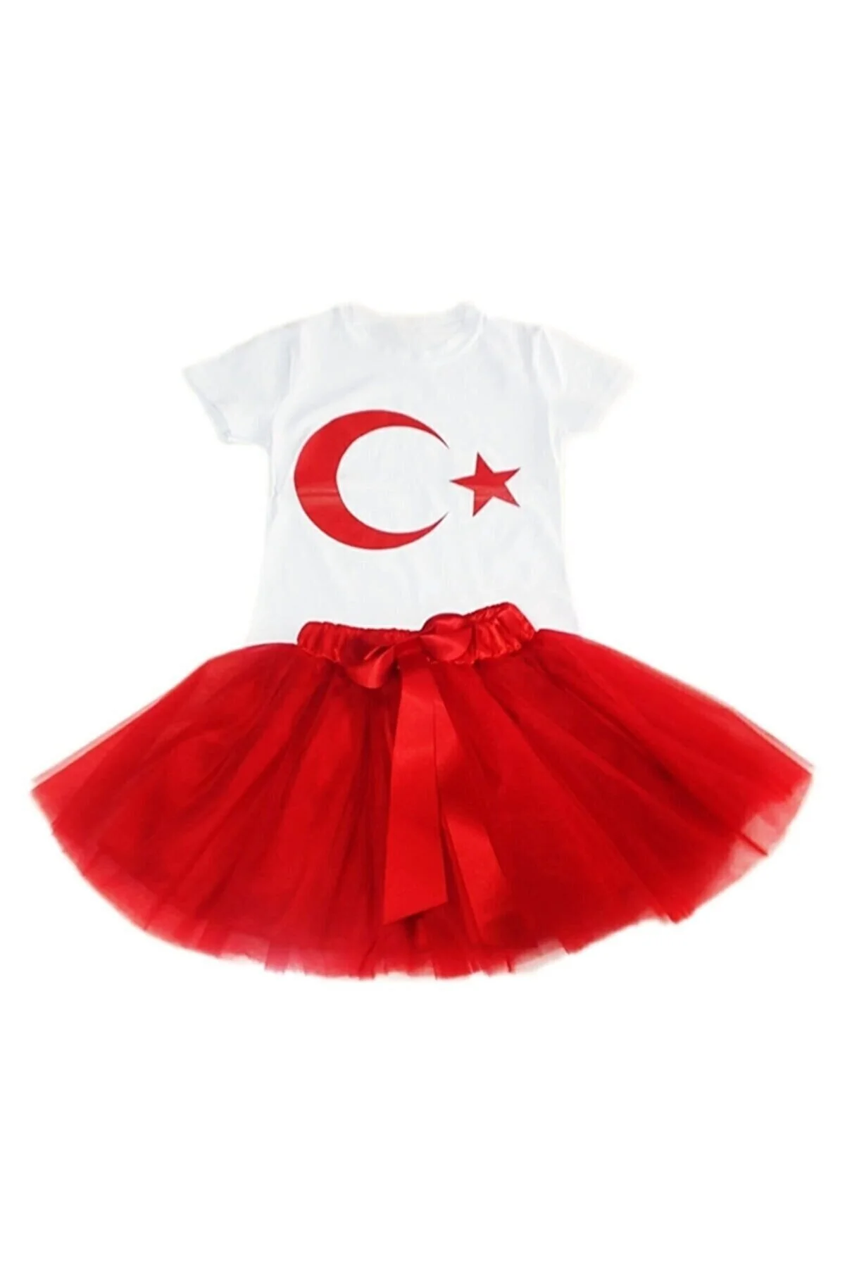 Nacar Moda Kız Çocuk 23nisan 29ekim Gösteri Doğumgünü Kıyafeti Ayyıldız Kısa Kol Beyaz T-shırt Tütü Etek Takım 12 Yaş Beden" Kadın Giyim Fiyatı