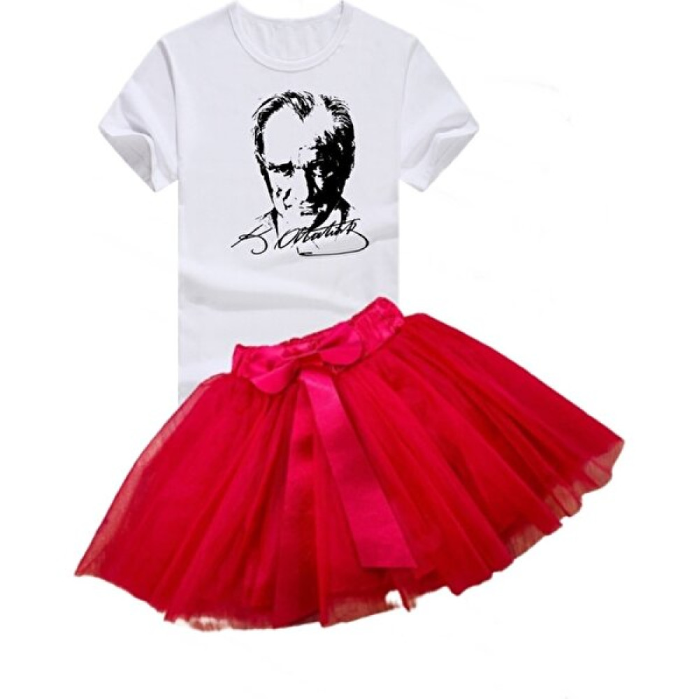 Nacar Store Kız Çocuk 23 Nisan 29 Ekim Gösteri Doğum Günü Kıyafeti Desenli Kısa Kol Beyaz T-Shirt Tütü Etek Takım Kız Çocuk Giyim Takımı Fiyatı
