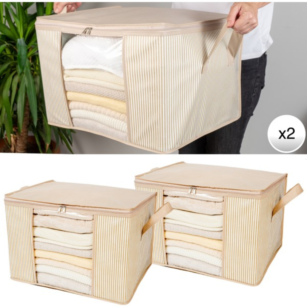 Nacarev 2 Adet Orta Boy Pencereli Çizgi Desen Baskılı Bej Dolap içi Kıyafet Düzenleyici Hurç Seti 45X40X30 cm Hurç Fiyatı