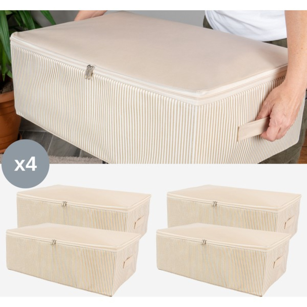 Nacarev 4 Adet Büyük Boy Çizgi Desen Baskılı Bej Baza Altı Düzenleyici Hurç Seti 60x40x20 cm Hurç Fiyatı