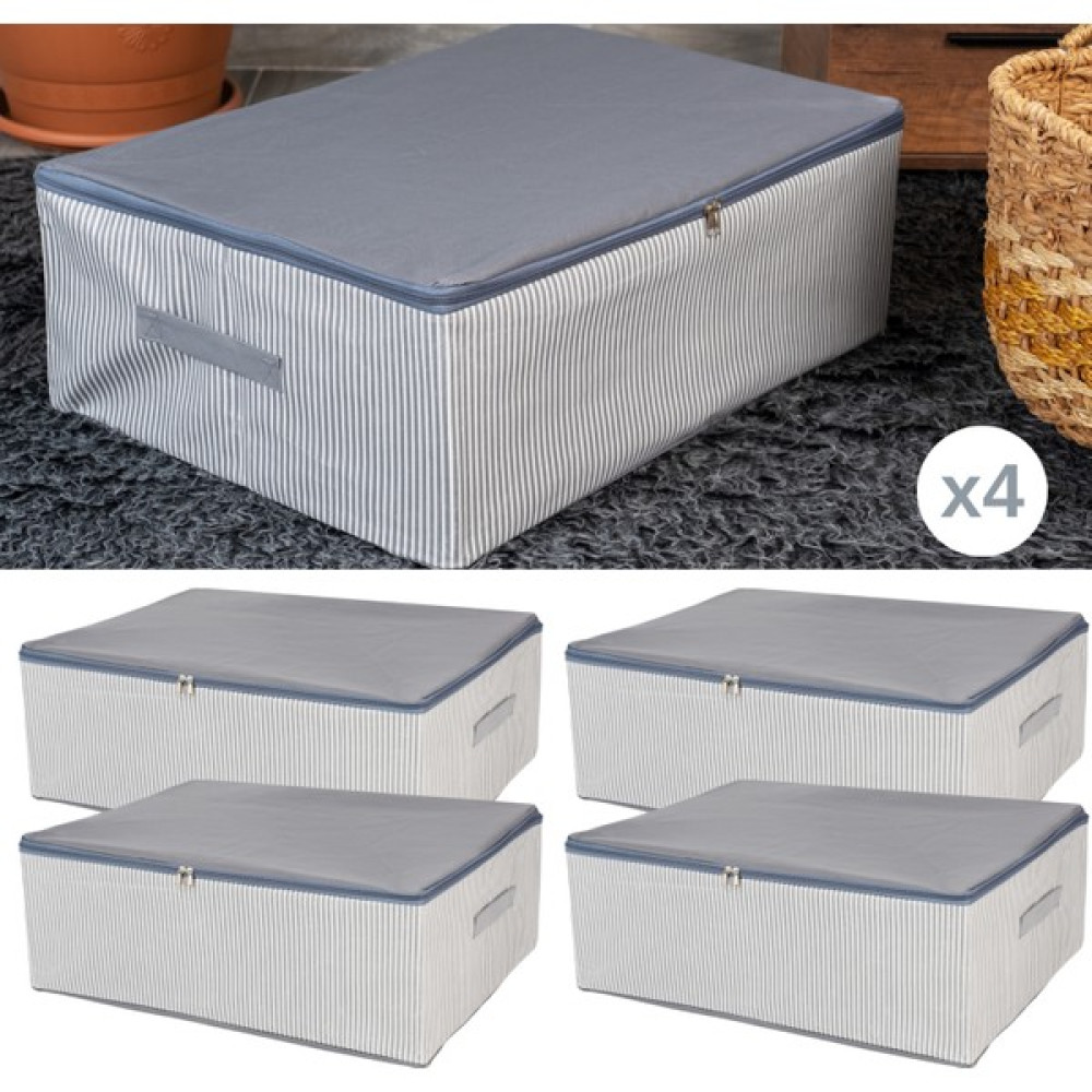 Nacarev 4 Adet Büyük Boy Çizgi Desen Baskılı Gri Baza Altı Düzenleyici Hurç Seti 60x40x20 cm Hurç Fiyatı