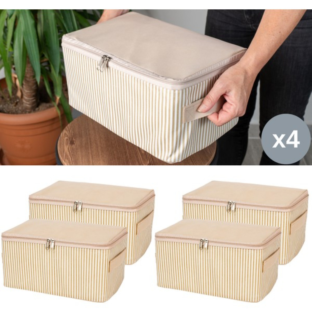 Nacarev 4 Adet Küçük Boy Çizgi Desen Baskılı Bej Baza Altı Dolap içi Düzenleyici Hurç Seti 30x20x15 cm Hurç Fiyatı