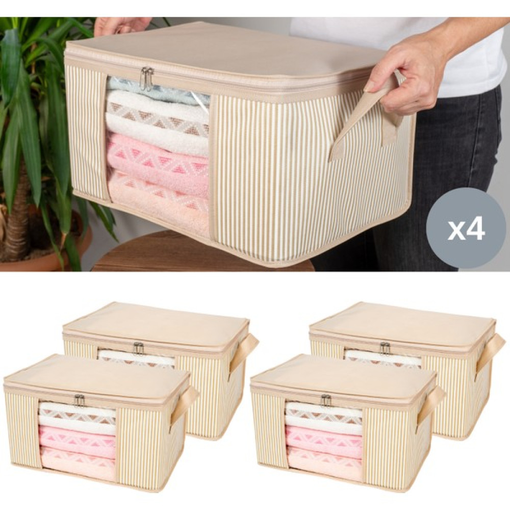 Nacarev 4 Adet Küçük Boy Pencereli Çizgi Desen Baskılı Dolap Içi Baza Altı Valiz Içi Düzenleyici Hurç Seti 40X30X20 cm - Bej Hurç Fiyatı