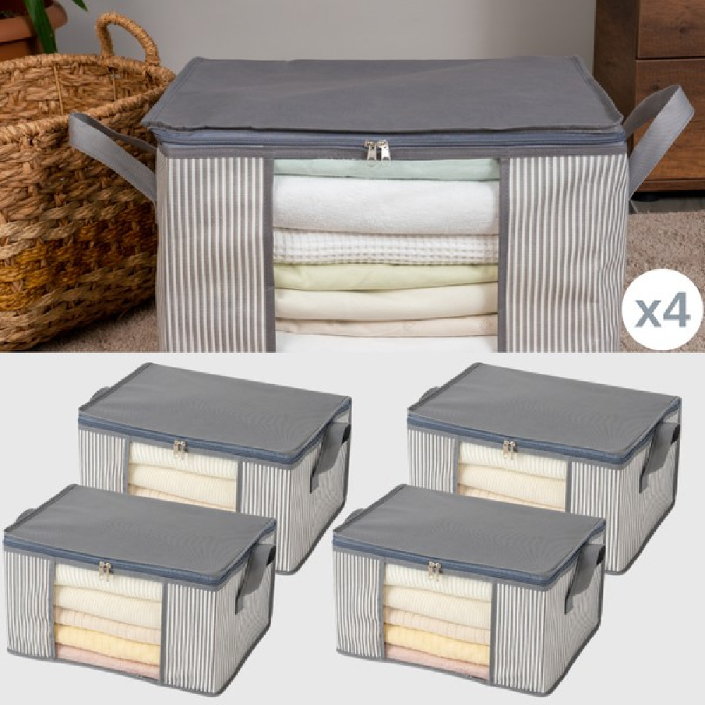 Nacarev 4 Adet Küçük Boy Pencereli Çizgi Desen Baskılı Gri Baza Altı Dolap içi Düzenleyici Organizer 40x30x20 cm Hurç Fiyatı