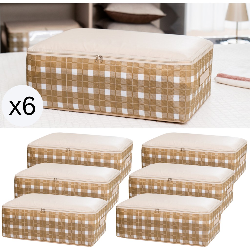 Nacarev 6 Adet Büyük Boy Kare Desenli Ekose Bej Baza Altı Düzenleyici Yastık Yorgan Kıyafet Hurcu 60X40X20 cm Yastık Kılıfı Fiyatı