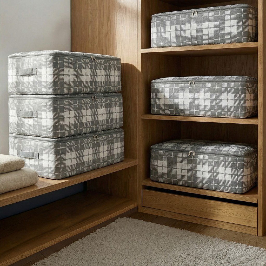 Nacarev 6 Adet Büyük Boy Kare Desenli Ekose Gri Baza Altı Düzenleyici Yastık Yorgan Kıyafet Hurcu 60X40X20 cm Yastık Kılıfı Fiyatı