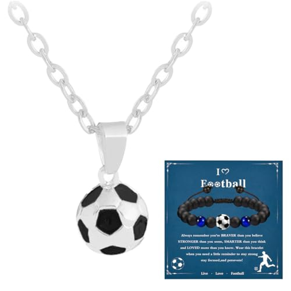 Nadiaen 2 Pcs Football Necklace Football Bracelet Set, Football Bracelet Gifts for Boys, Boys Necklace Set Stylish Football Jewelry for Boys, Football Gifts Set for Soccer Lovers Soccer Team Gift