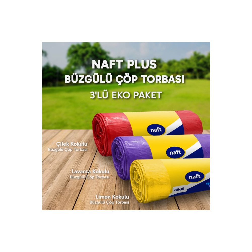 naft Plus Büzgülü Çöp Torbası 55x60 3Lü Eko Paket Lavanta-Çilek-Limon Kokulu Çöp Poşeti Çöp Poşetleri Fiyatı