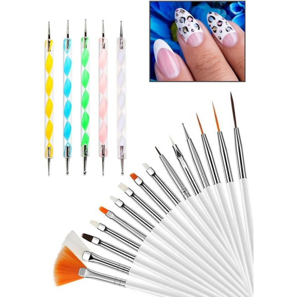 Nail Art 20 Parça Tırnak Süsleme Desen Fırça 15'li ve Dot Kalem Seti 5'li - Beyaz Tırnak Bakımı Fiyatı