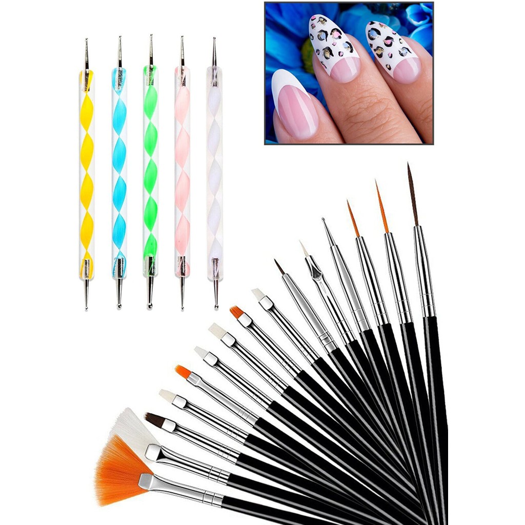 Nail Art 20 Parça Tırnak Süsleme Desen Fırça 15'li ve Dot Kalem Seti 5'li - Siyah Kalem & Yazı Gereçleri Fiyatı