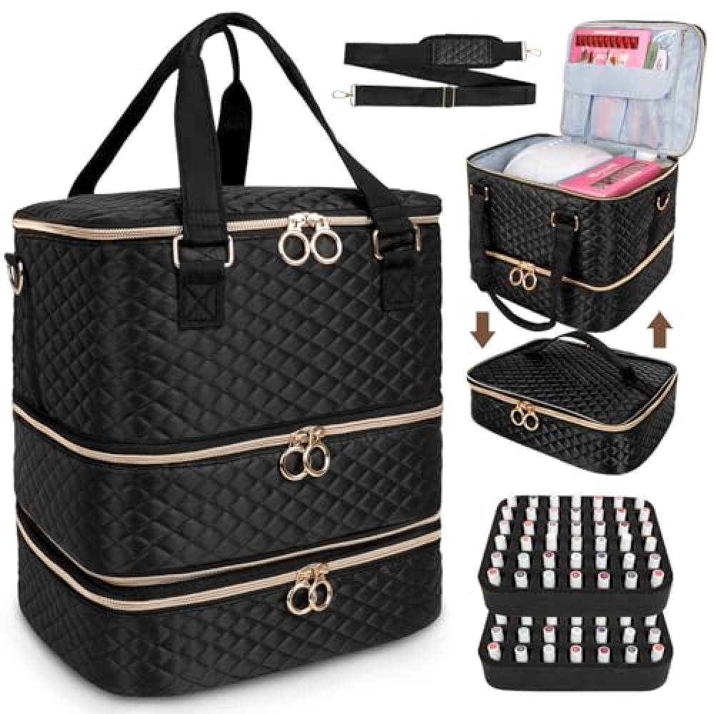 Nail Polish Organizer Bag, Three Layers Nail Polish Storage Organizer Holds 84 Bottles, Nail Kit Organizer Case For Nail Lamp, Nail Case Organizer And Travel Carrying Storage Bag for Nail Supplies
