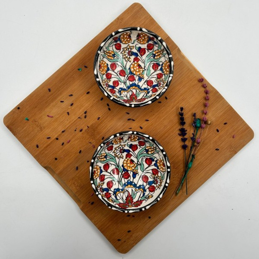 Nakkaş Çini Geleneksel Motifli 16 cm Sunumluk, Çerezlik Kase 2 Adet 03 Oto Boyaları Fiyatı