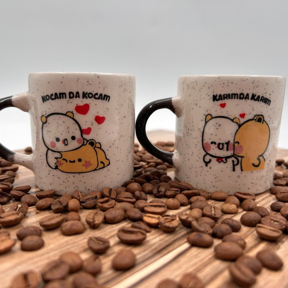 Nakkaş Çini Seramik Kupa Mug Karım Da Karım Kocam Da Kocam (2'li) (Ayıcık Desen) - Beyaz Fincan / Bardak / Kahve Takımı Fiyatı